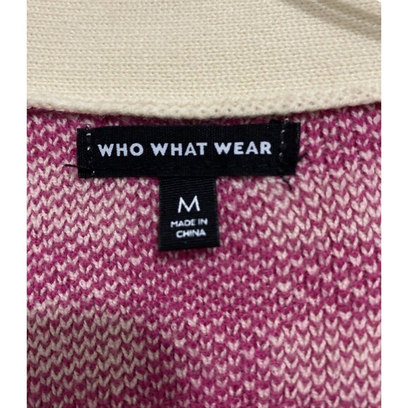 Who What Wear Cardigan Long Sweater Size M Pink Houndstooth Gold Buttons Pockets - Picture 8 of 14